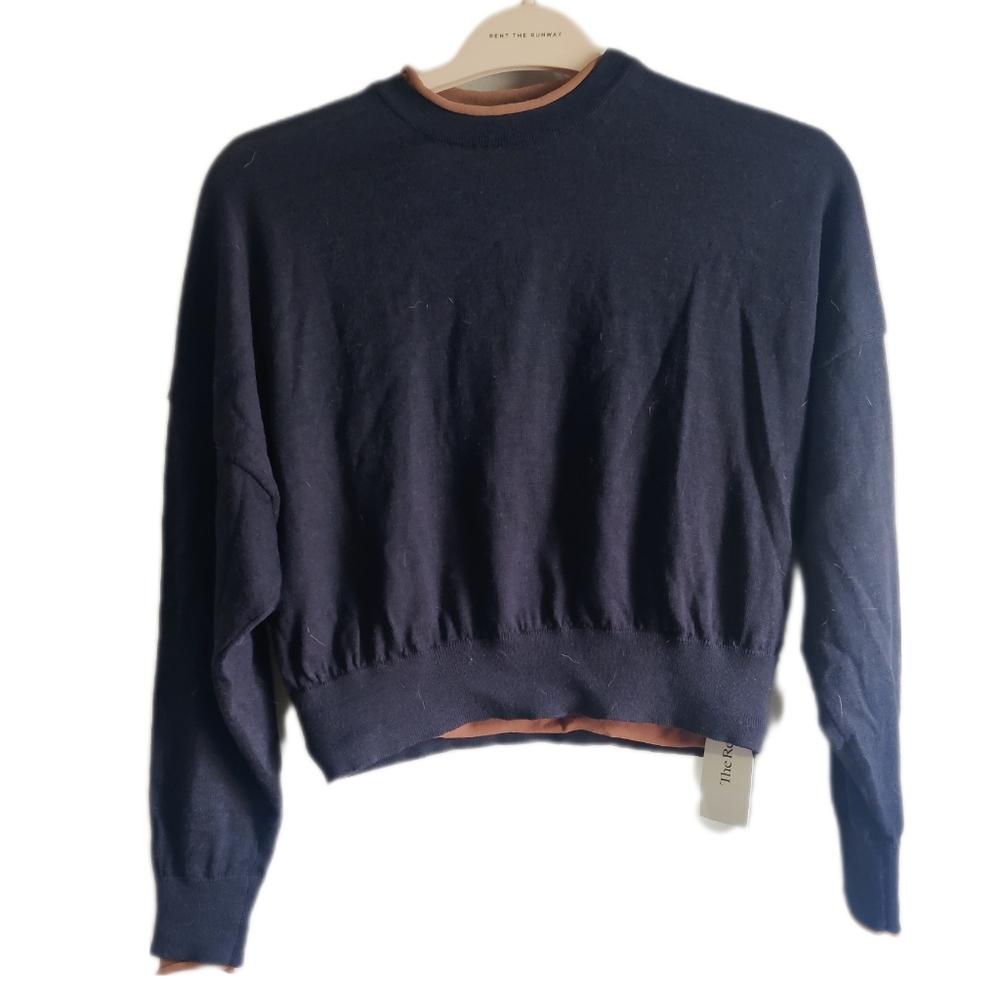 Sportmax Blue Crew Neck Sweater with Ribbed Cuffs